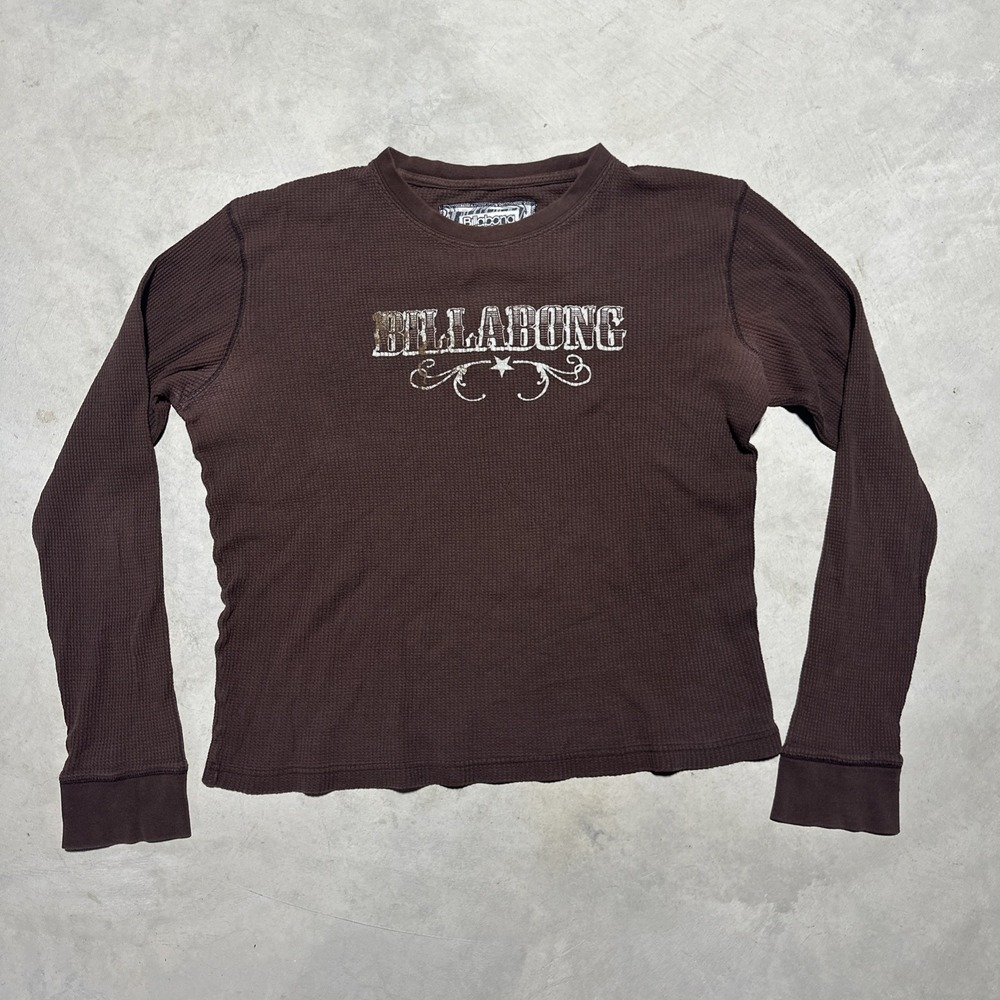 Billabong Brown Long Sleeve Thermal Waffle Shirt SZ Large Women's Y2K Grunge